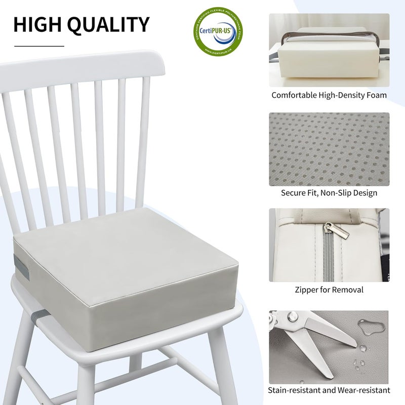 Eiury Toddler Booster Seat Dining Table Kitchen Chair, Waterproof Anti-Scratch PU Cushion, Non-Slip Bottom, Adjustable Buckle Straps, Easy Clean Portable Seat Cushion (Light Gray) - Image 5